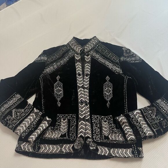 Raga Embroidered Beaded Black Velvet Jacket Size Small - Picture 1 of 14